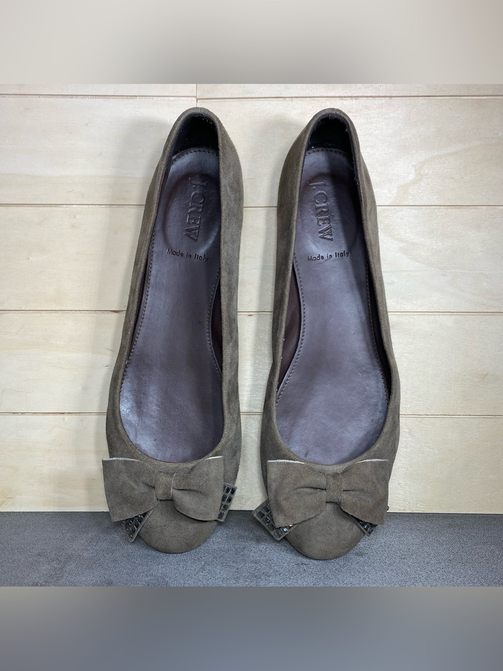 J Crew Ballet Flats Suede Leather Women's Size 8 Shoes Bow Slip-Ons - Picture 8 of 13